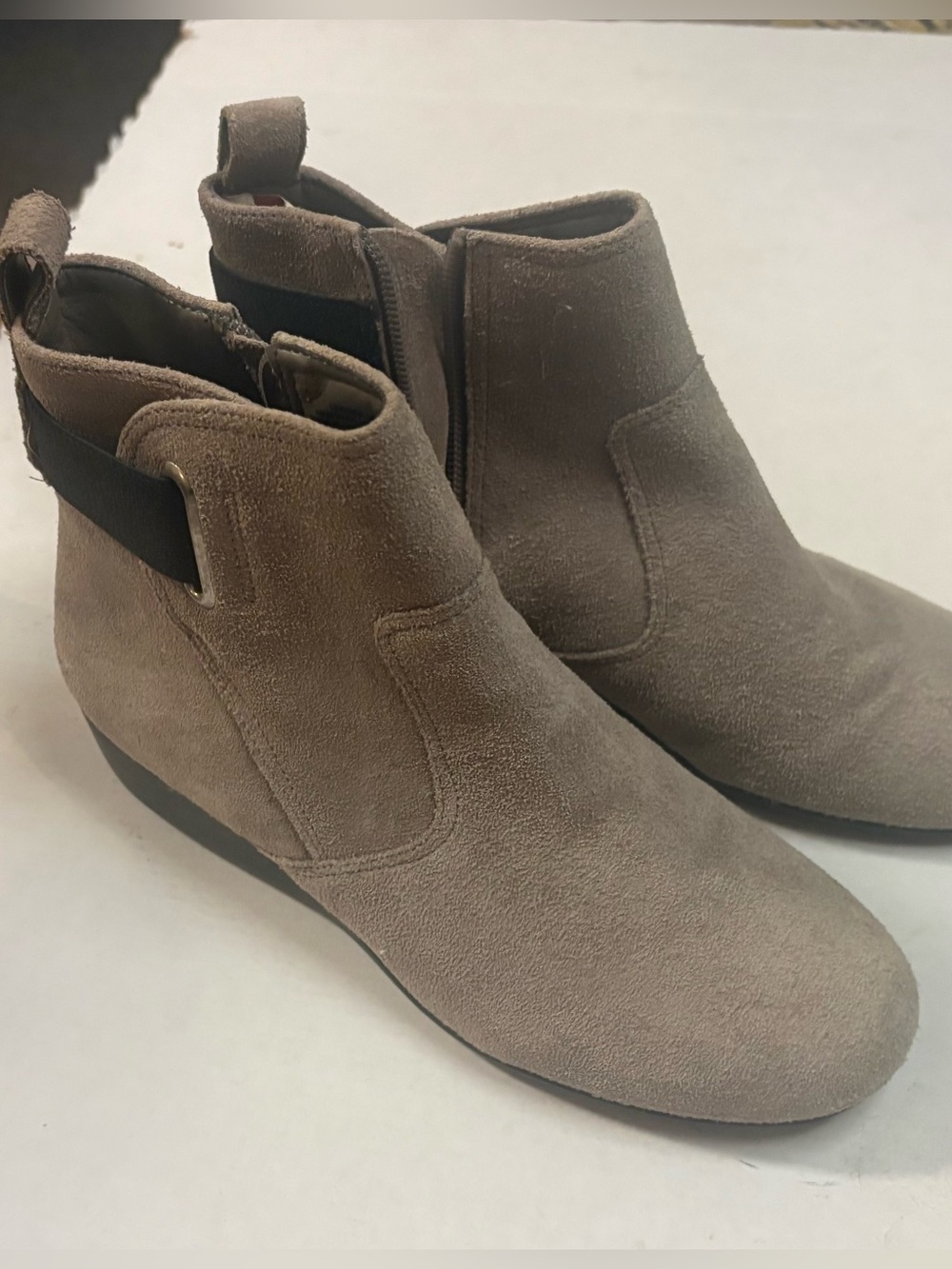 Women’s Suede Chelsea Booties in Taupe-6